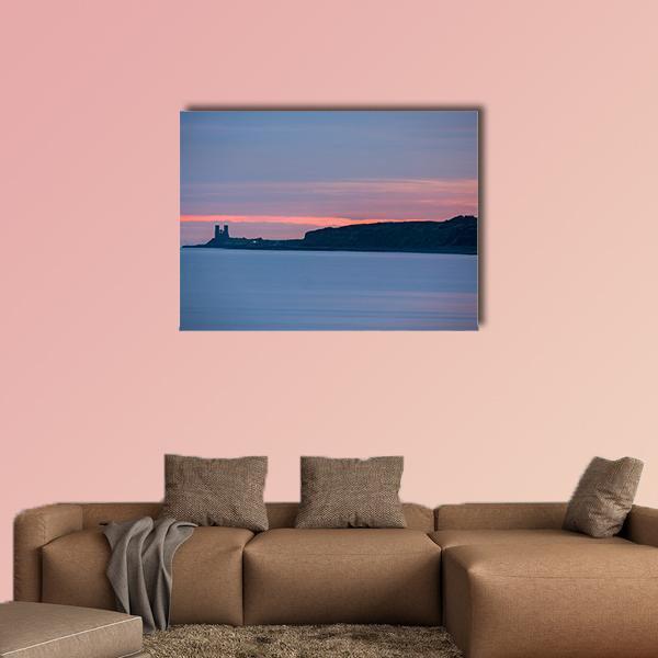 Sunrise Over Herne Bay Canvas Wall Art in orange, blue and pink, single panel hung on a wall