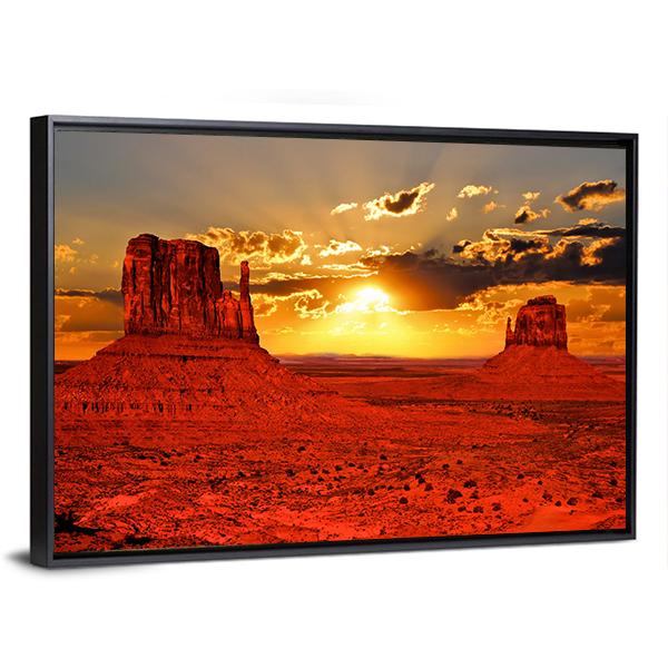 Sunrise Over Iconic Monument Valley Canvas Wall Art-3 Horizontal-Gallery Wrap-25" x 16"-Tiaracle