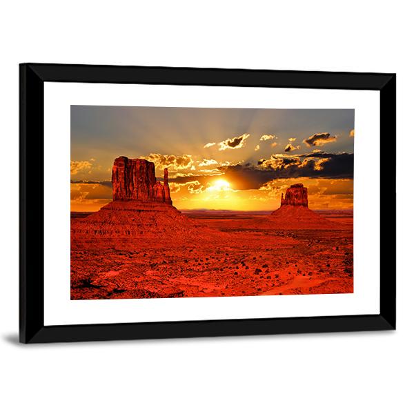 Sunrise Over Iconic Monument Valley Canvas Wall Art-3 Horizontal-Gallery Wrap-25" x 16"-Tiaracle