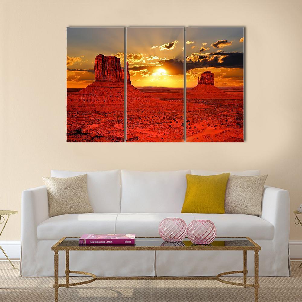 Sunrise Over Iconic Monument Valley Canvas Wall Art-3 Horizontal-Gallery Wrap-37" x 24"-Tiaracle