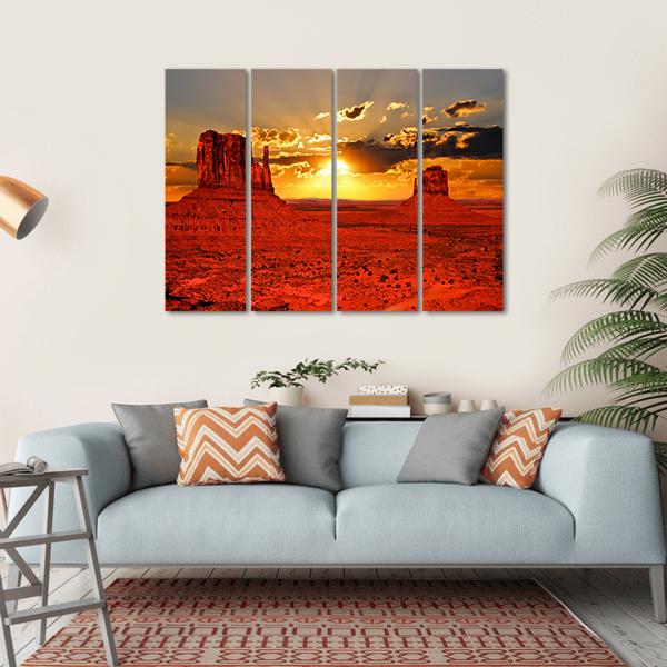 Sunrise Over Iconic Monument Valley Canvas Wall Art-1 Piece-Gallery Wrap-36" x 24"-Tiaracle