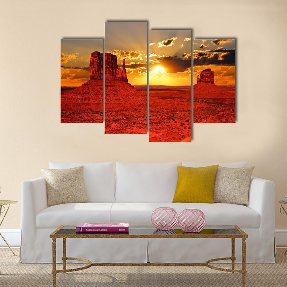 Sunrise Over Iconic Monument Valley Canvas Wall Art-4 Pop-Gallery Wrap-50" x 32"-Tiaracle