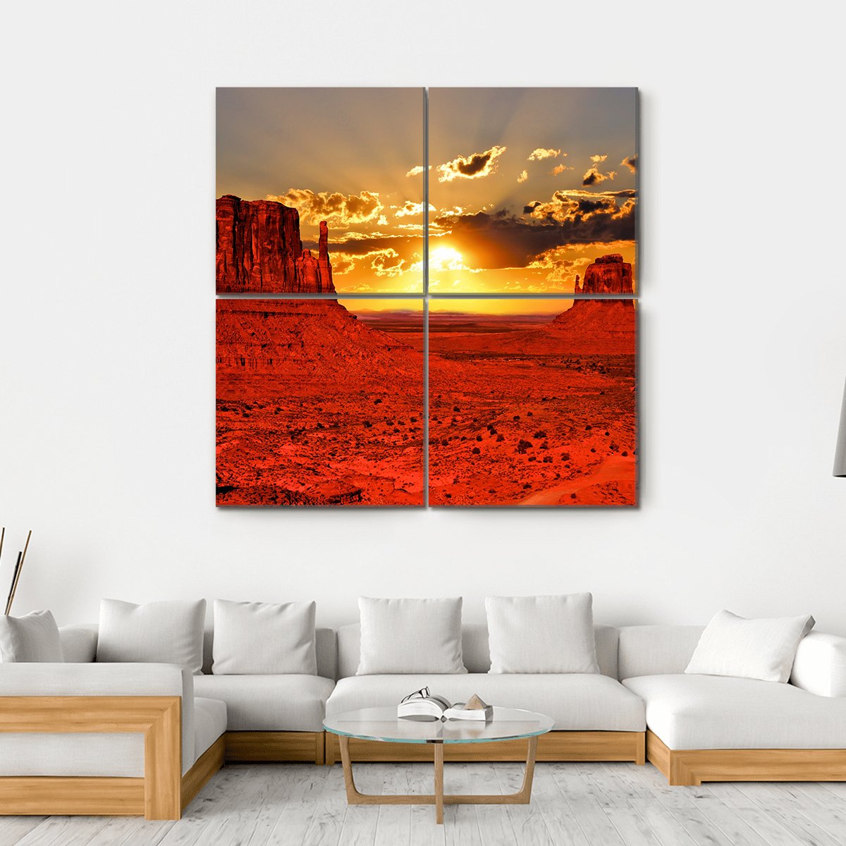 Sunrise Over Iconic Monument Valley Canvas Wall Art-4 Square-Gallery Wrap-17" x 17"-Tiaracle