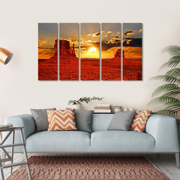 Sunrise Over Iconic Monument Valley Canvas Wall Art-5 Horizontal-Gallery Wrap-22" x 12"-Tiaracle
