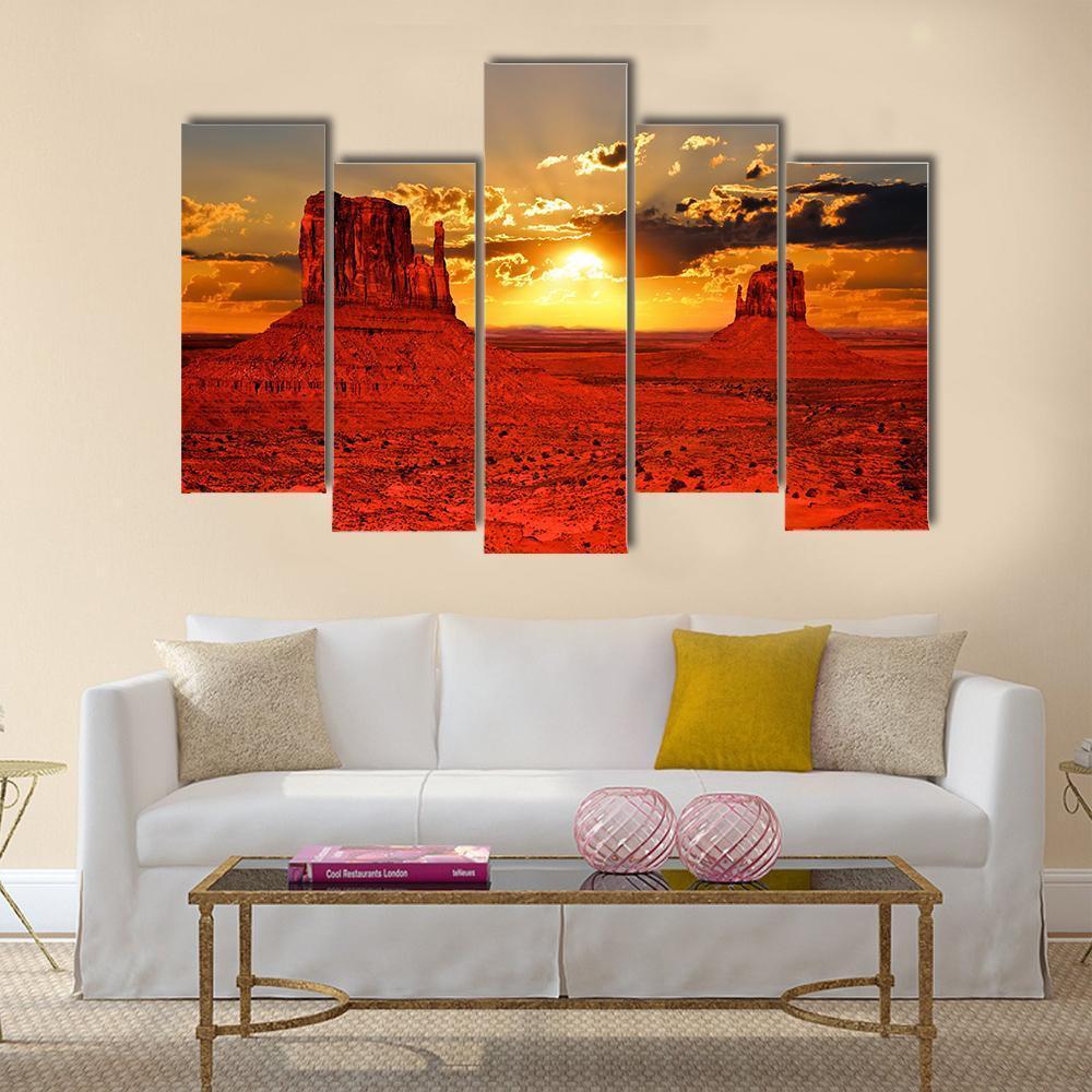 Sunrise Over Iconic Monument Valley Canvas Wall Art-5 Pop-Gallery Wrap-47" x 32"-Tiaracle