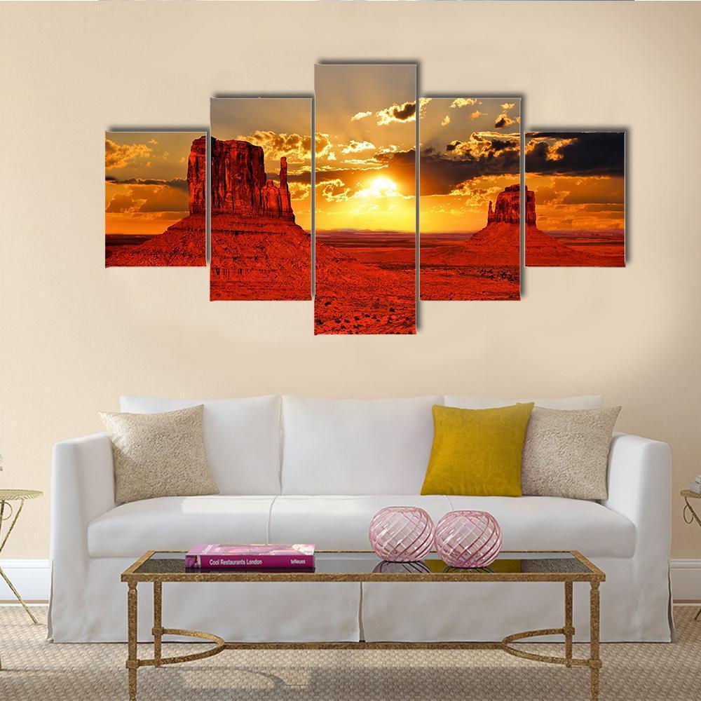Sunrise Over Iconic Monument Valley Canvas Wall Art-5 Star-Gallery Wrap-62" x 32"-Tiaracle