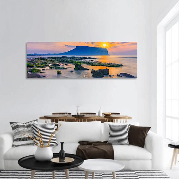 Sunrise Over Jeju Island In South Korea Panoramic Canvas Wall Art-1 Piece-36" x 12"-Tiaracle