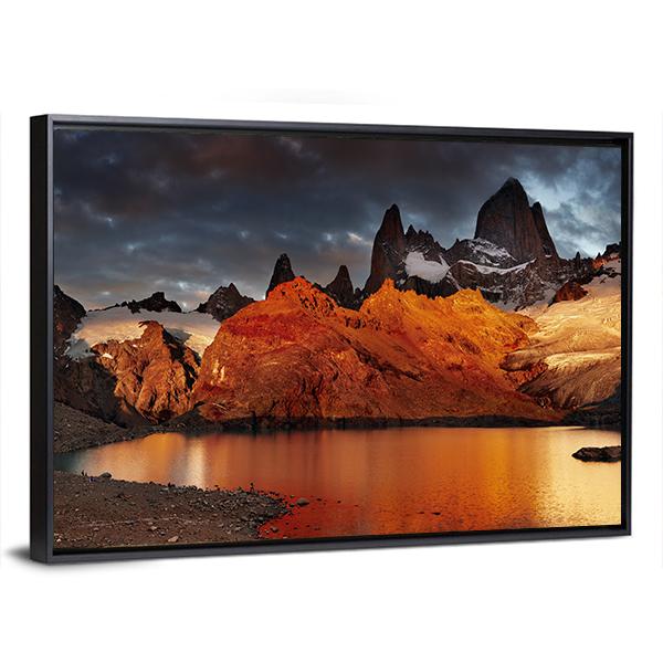 Sunrise Over Laguna De Los Tres And Mount Fitz Roy Canvas Wall Art-3 Horizontal-Gallery Wrap-25" x 16"-Tiaracle