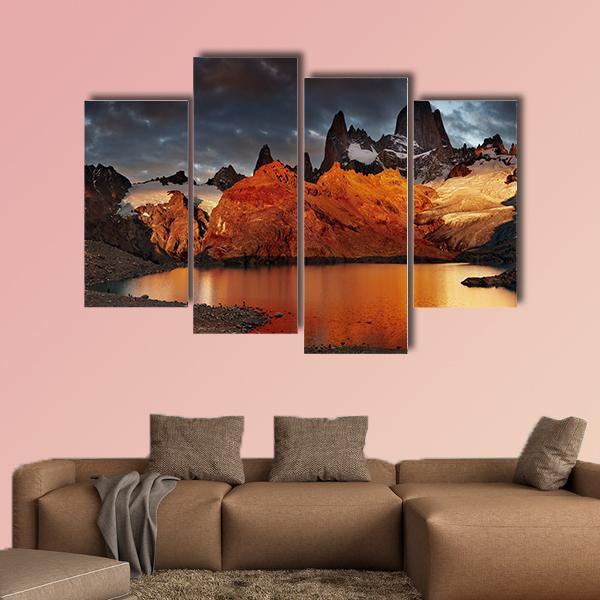 Sunrise Over Laguna De Los Tres And Mount Fitz Roy Canvas Wall Art-4 Pop-Gallery Wrap-50" x 32"-Tiaracle