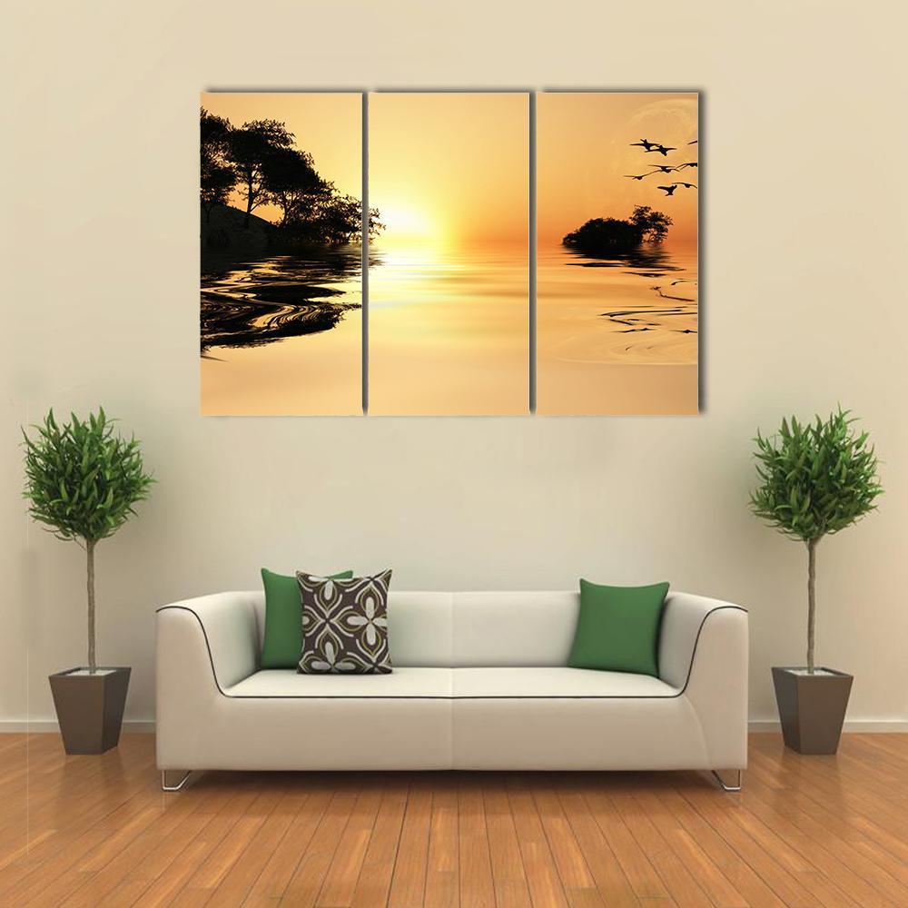 Sunrise Over Lake Canvas Wall Art-3 Horizontal-Gallery Wrap-37" x 24"-Tiaracle