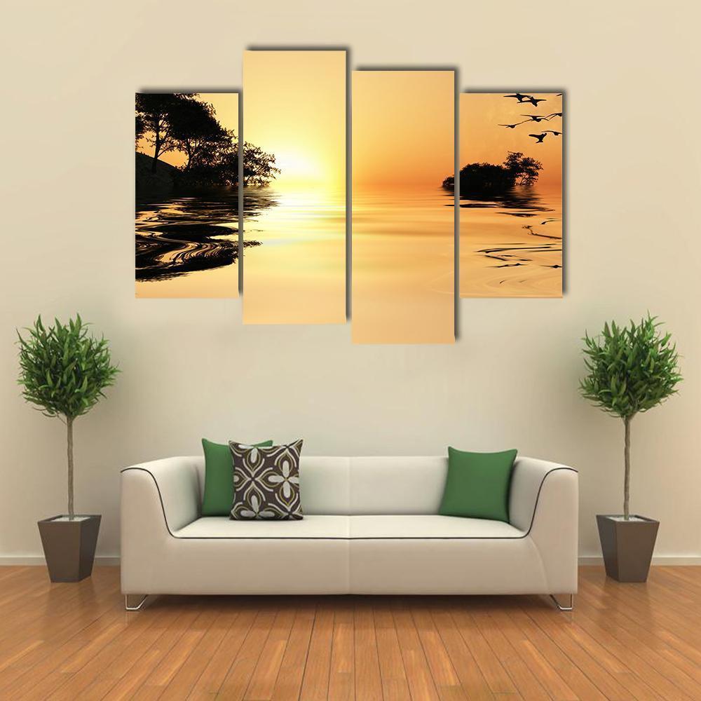 Sunrise Over Lake Canvas Wall Art-4 Pop-Gallery Wrap-50" x 32"-Tiaracle