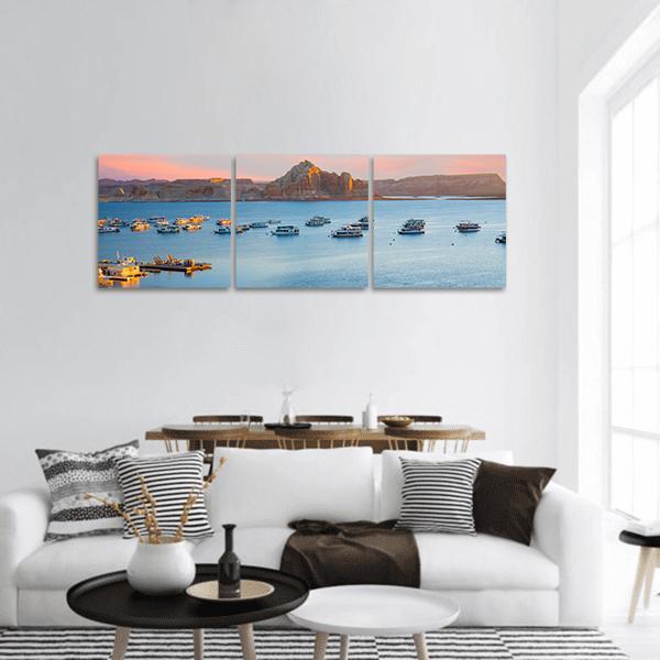 Sunrise Over Lake Powell In Arizona Panoramic Canvas Wall Art-3 Piece-25" x 08"-Tiaracle