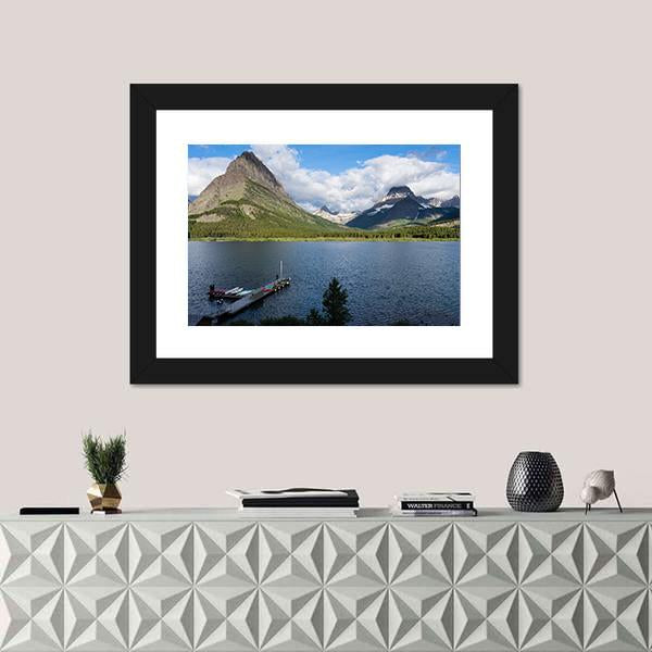 Sunrise Over Lake Swiftcurrent In Montana USA Canvas Wall Art-1 Piece-Framed Print-20" x 16"-Tiaracle