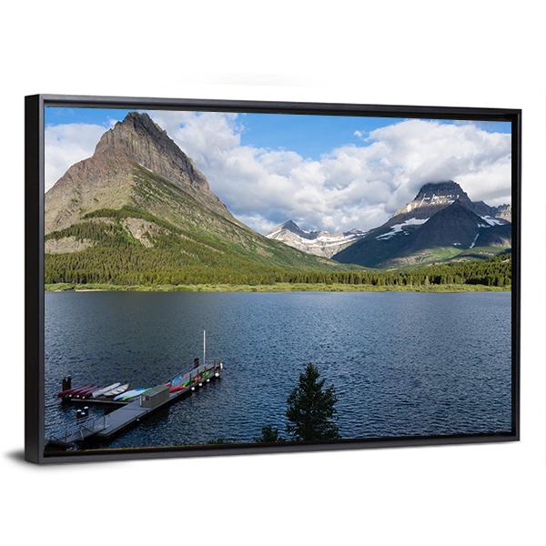 Sunrise Over Lake Swiftcurrent In Montana USA Canvas Wall Art-3 Horizontal-Gallery Wrap-25" x 16"-Tiaracle