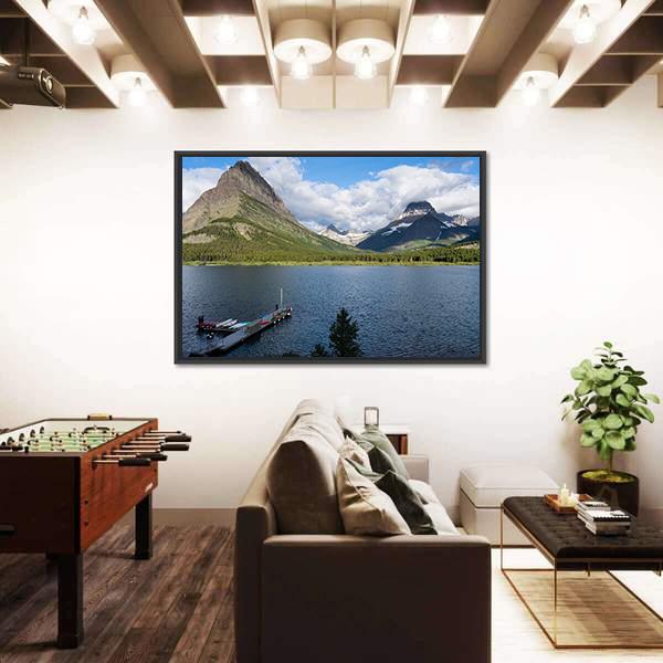 Sunrise Over Lake Swiftcurrent In Montana USA Canvas Wall Art-3 Horizontal-Gallery Wrap-25" x 16"-Tiaracle