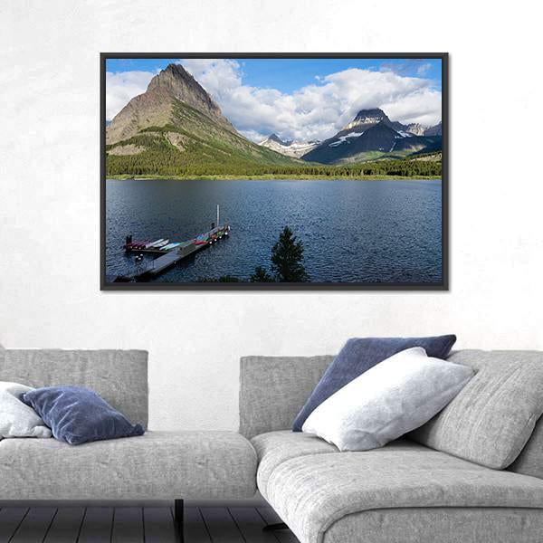 Sunrise Over Lake Swiftcurrent In Montana USA Canvas Wall Art-3 Horizontal-Gallery Wrap-25" x 16"-Tiaracle
