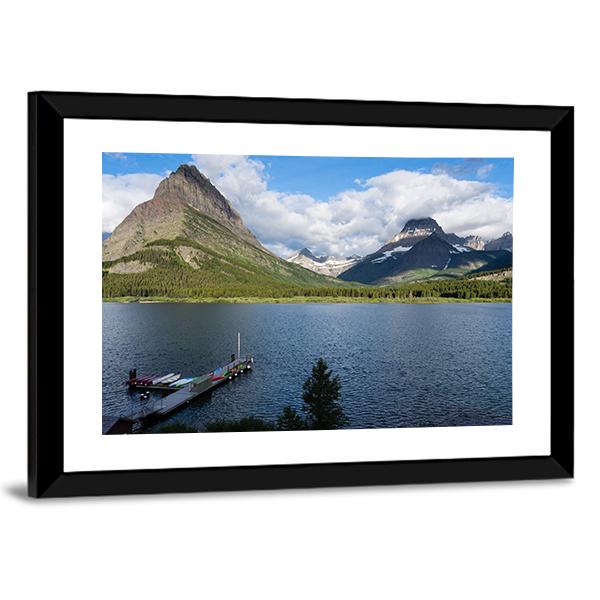 Sunrise Over Lake Swiftcurrent In Montana USA Canvas Wall Art-3 Horizontal-Gallery Wrap-25" x 16"-Tiaracle