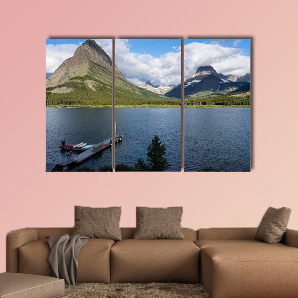Sunrise Over Lake Swiftcurrent In Montana USA Canvas Wall Art-3 Horizontal-Gallery Wrap-37" x 24"-Tiaracle