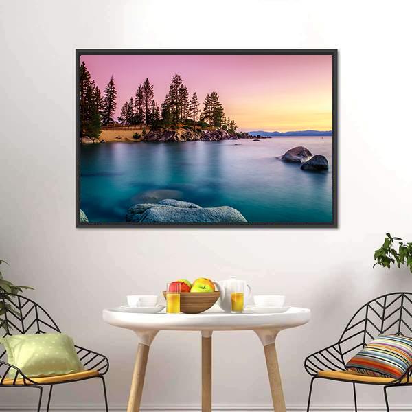 Sunrise Over Lake Tahoe Canvas Wall Art-3 Horizontal-Gallery Wrap-25" x 16"-Tiaracle