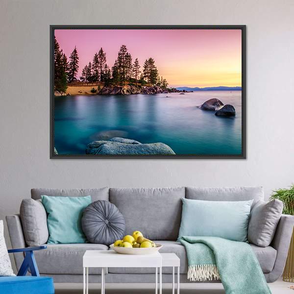 Sunrise Over Lake Tahoe Canvas Wall Art-3 Horizontal-Gallery Wrap-25" x 16"-Tiaracle