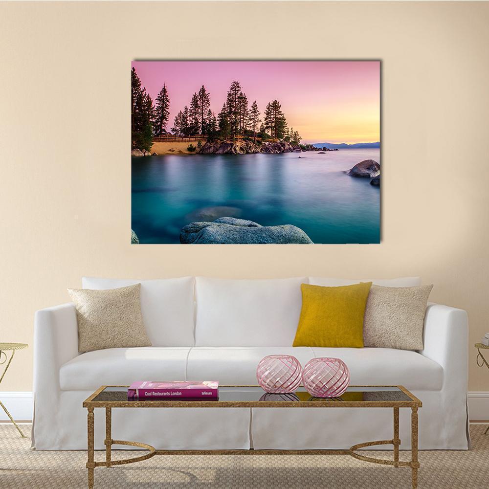 Sunrise Over Lake Tahoe Canvas Wall Art-4 Horizontal-Gallery Wrap-34" x 24"-Tiaracle