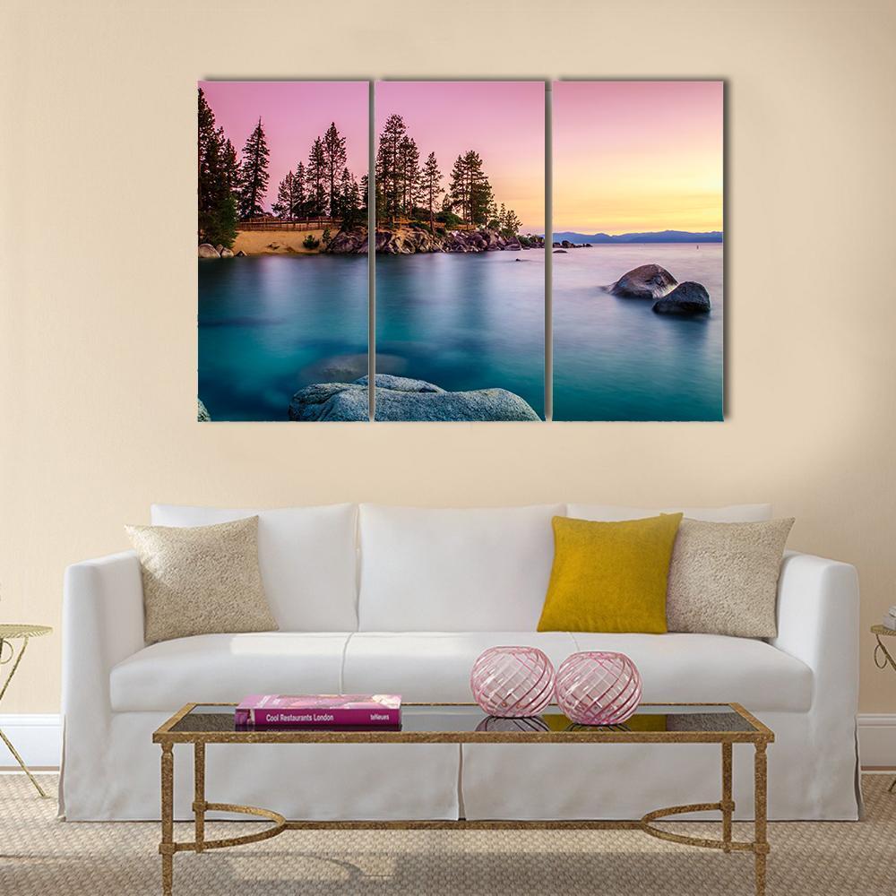 Sunrise Over Lake Tahoe Canvas Wall Art-3 Horizontal-Gallery Wrap-37" x 24"-Tiaracle