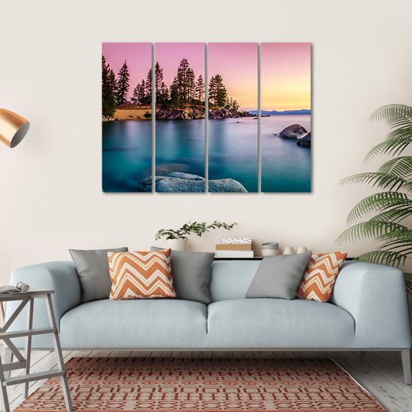 Sunrise Over Lake Tahoe Canvas Wall Art-4 Horizontal-Gallery Wrap-34" x 24"-Tiaracle