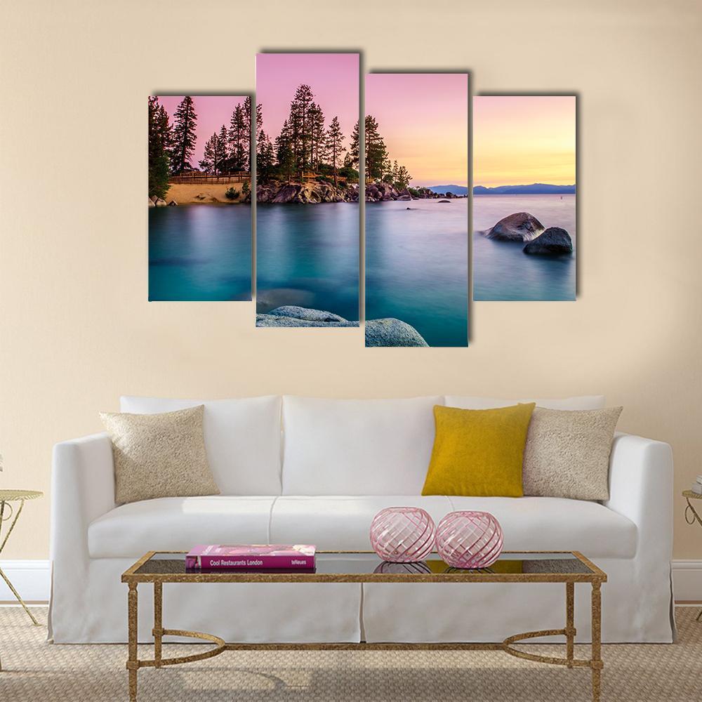 Sunrise Over Lake Tahoe Canvas Wall Art-4 Pop-Gallery Wrap-50" x 32"-Tiaracle