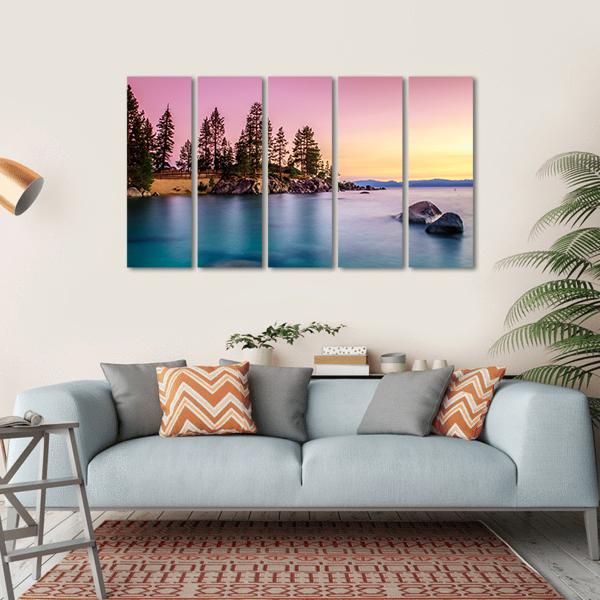 Sunrise Over Lake Tahoe Canvas Wall Art-5 Horizontal-Gallery Wrap-22" x 12"-Tiaracle