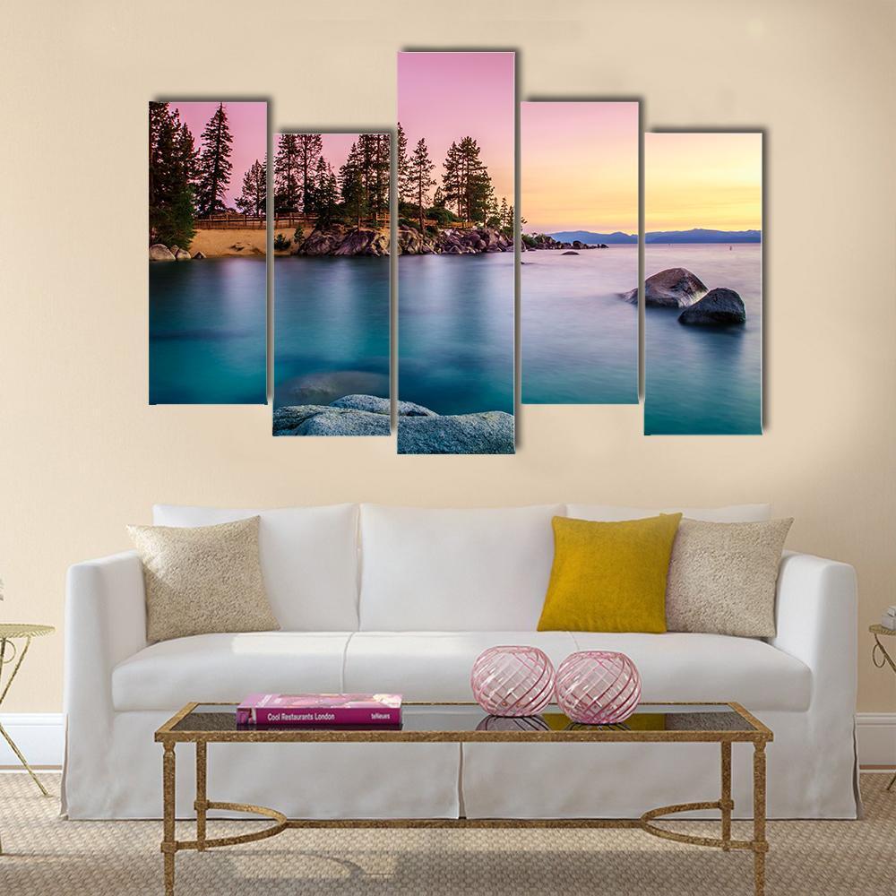 Sunrise Over Lake Tahoe Canvas Wall Art-5 Pop-Gallery Wrap-47" x 32"-Tiaracle