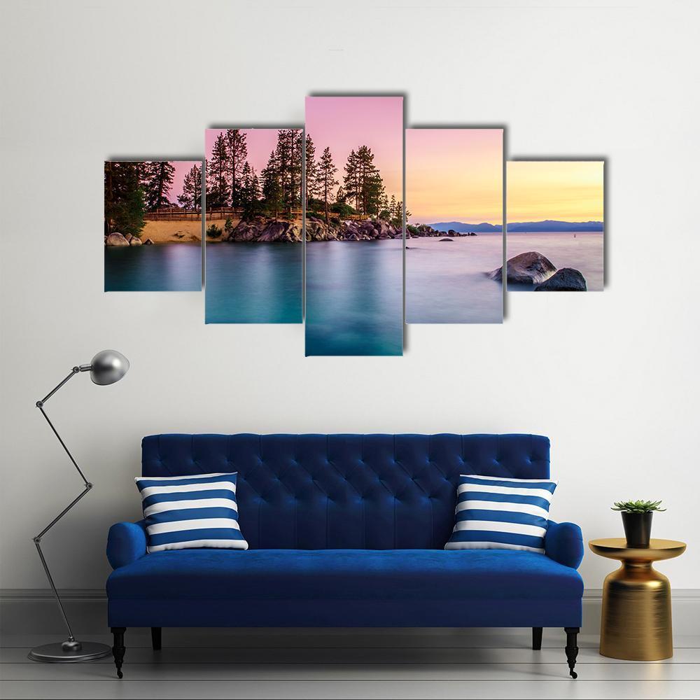 Sunrise Over Lake Tahoe Canvas Wall Art-5 Star-Gallery Wrap-62" x 32"-Tiaracle