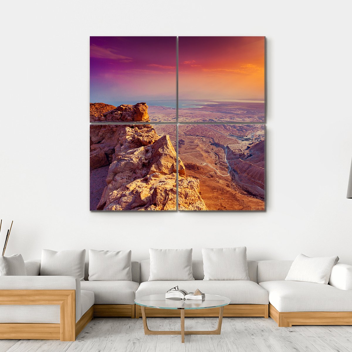 Sunrise Over Masada Fortress Canvas Wall Art-4 Square-Gallery Wrap-17" x 17"-Tiaracle