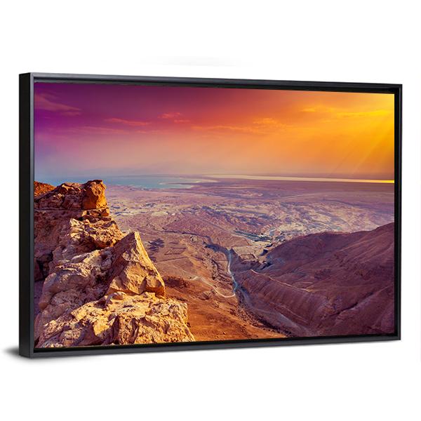 Sunrise Over Masada Fortress Canvas Wall Art-3 Horizontal-Gallery Wrap-25" x 16"-Tiaracle