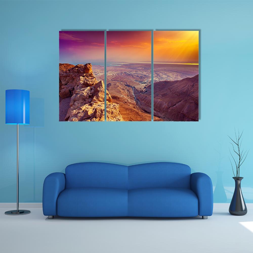 Sunrise Over Masada Fortress Canvas Wall Art-3 Horizontal-Gallery Wrap-37" x 24"-Tiaracle