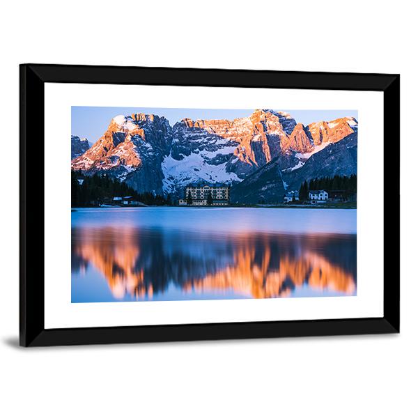 Sunrise Over Misurina Lake With Dolomites Mountains Canvas Wall Art-3 Horizontal-Gallery Wrap-25" x 16"-Tiaracle