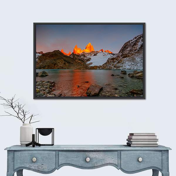 Sunrise Over Mount Fitzroy Canvas Wall Art-1 Piece-Floating Frame-24" x 16"-Tiaracle