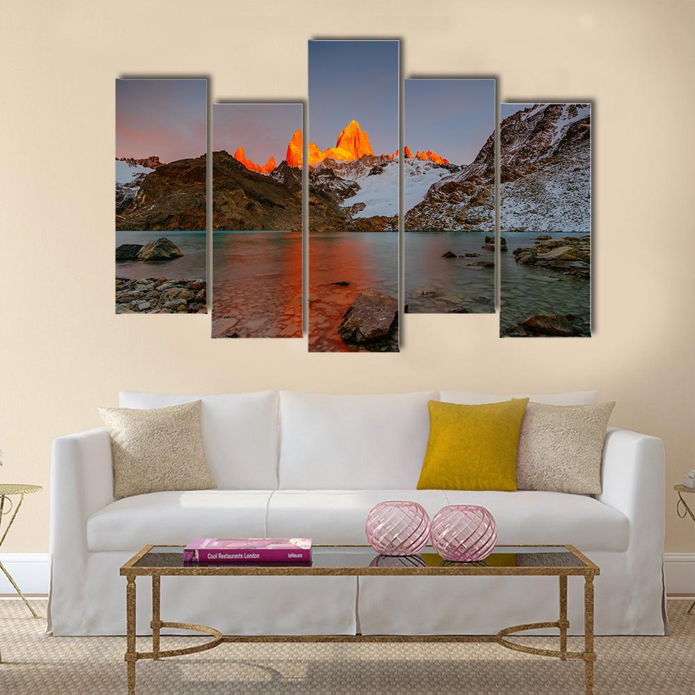 Sunrise Over Mount Fitzroy Canvas Wall Art-5 Pop-Gallery Wrap-47" x 32"-Tiaracle