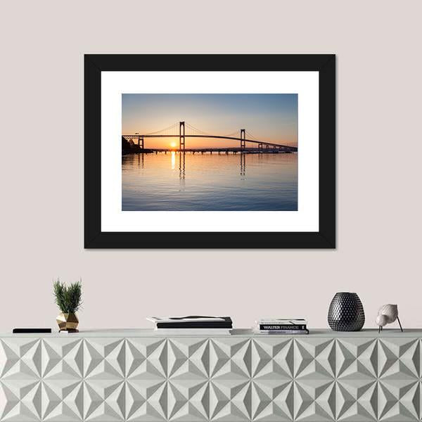 Sunrise Over Newport Bridge Canvas Wall Art-1 Piece-Framed Print-20&quot; x 16&quot;-Tiaracle