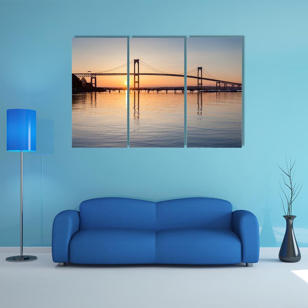 Sunrise Over Newport Bridge Canvas Wall Art-3 Horizontal-Gallery Wrap-37" x 24"-Tiaracle