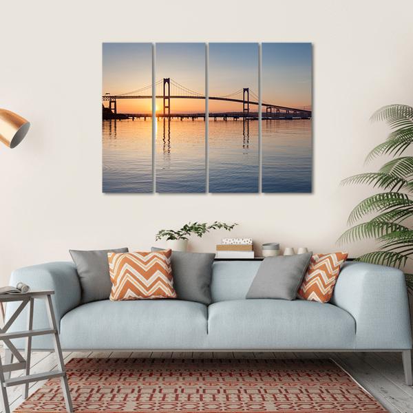 Sunrise Over Newport Bridge Canvas Wall Art-4 Horizontal-Gallery Wrap-34" x 24"-Tiaracle