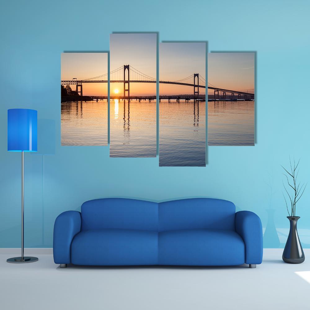 Sunrise Over Newport Bridge Canvas Wall Art-3 Horizontal-Gallery Wrap-37" x 24"-Tiaracle