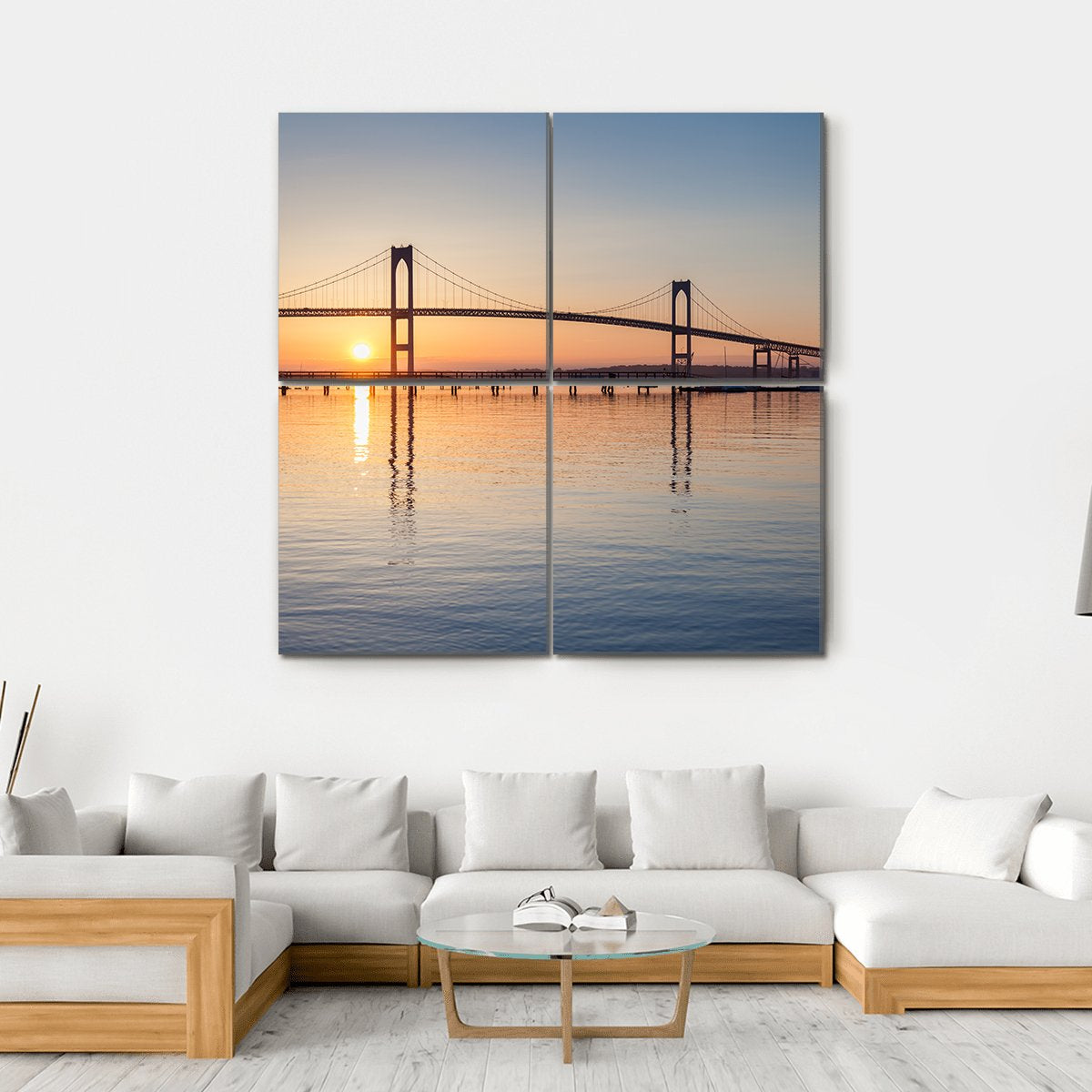 Sunrise Over Newport Bridge Canvas Wall Art-4 Square-Gallery Wrap-17" x 17"-Tiaracle