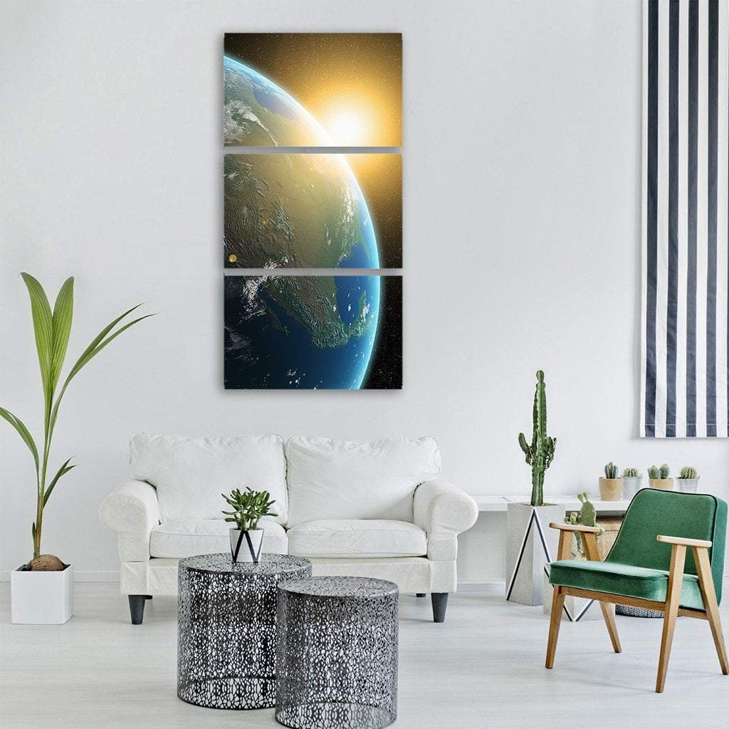 Sunrise Over North America Vertical Canvas Wall Art-3 Vertical-Gallery Wrap-12" x 25"-Tiaracle