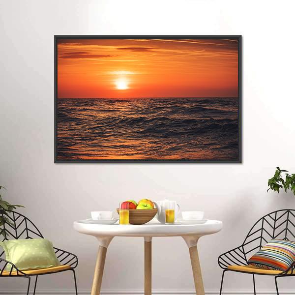 Sunrise Over Ocean Canvas Wall Art-1 Piece-Floating Frame-24" x 16"-Tiaracle