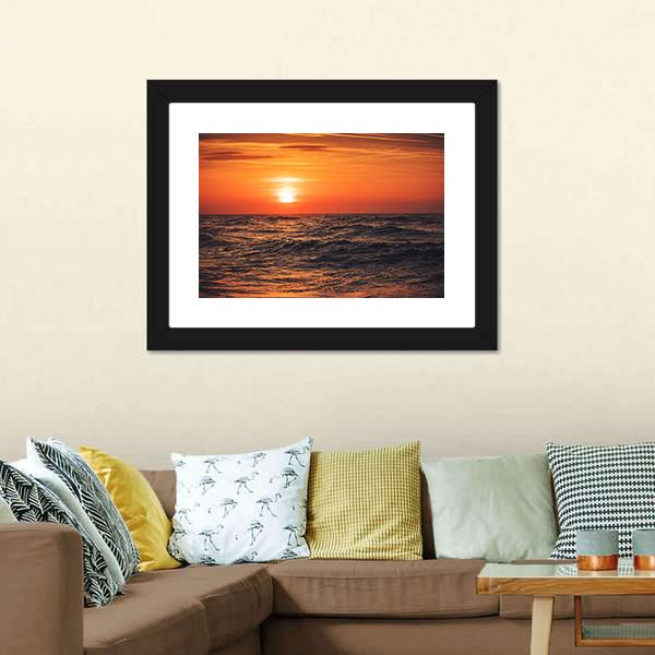 Sunrise Over Ocean Canvas Wall Art-1 Piece-Framed Print-20" x 16"-Tiaracle