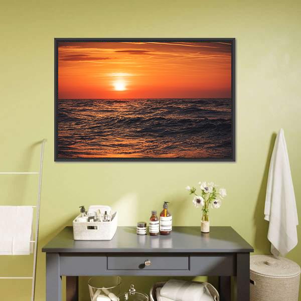 Sunrise Over Ocean Canvas Wall Art-5 Horizontal-Gallery Wrap-22" x 12"-Tiaracle