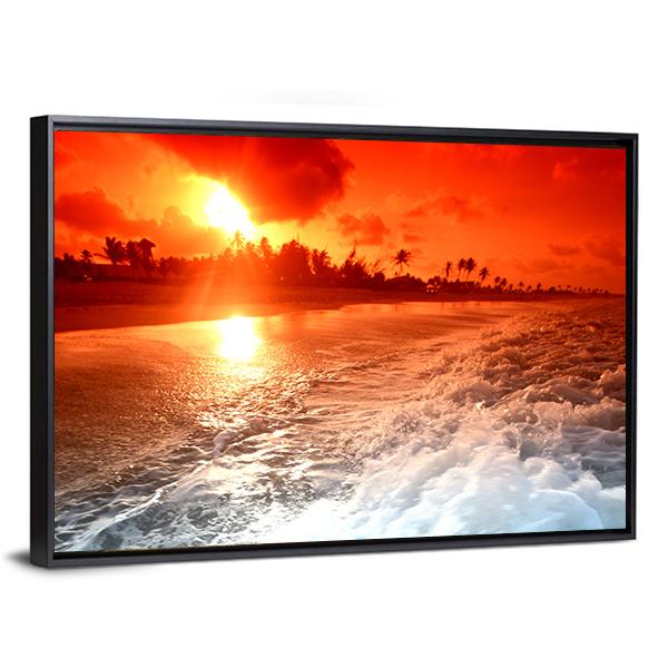 Sunrise Over Ocean In Golden Sky Canvas Wall Art-3 Horizontal-Gallery Wrap-25" x 16"-Tiaracle