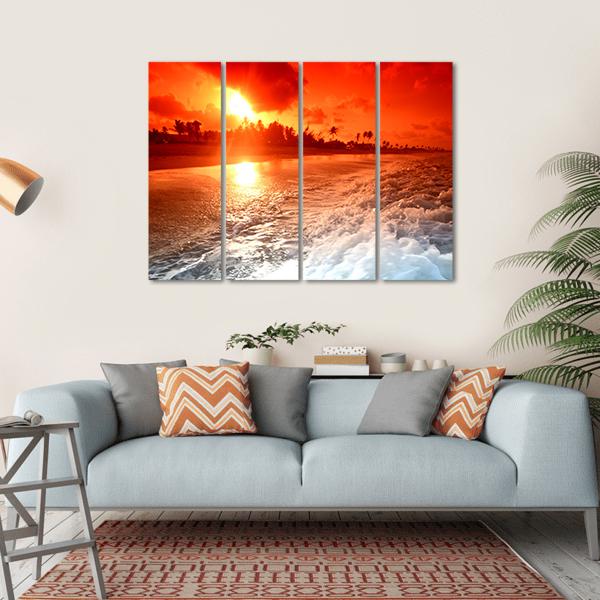 Sunrise Over Ocean In Golden Sky Canvas Wall Art-4 Horizontal-Gallery Wrap-34" x 24"-Tiaracle