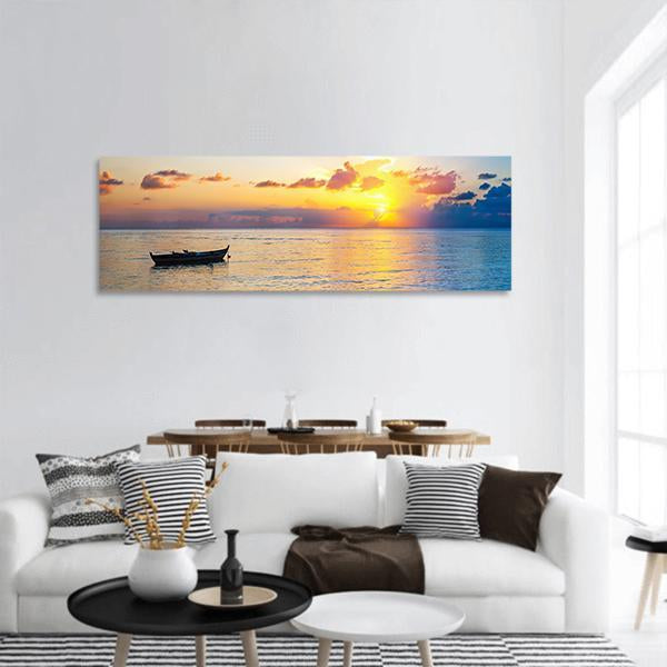 Colorful Sunrise Over Ocean Panoramic Canvas Wall Art-1 Piece-36" x 12"-Tiaracle