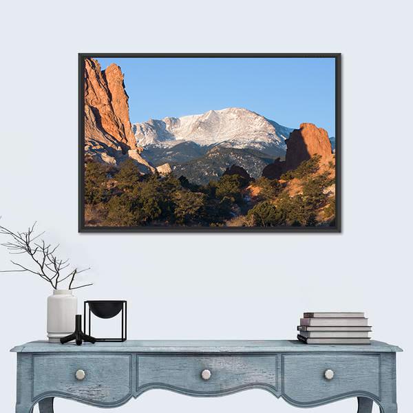 Sunrise Over Pikes Peak In Colorado Canvas Wall Art-1 Piece-Floating Frame-24" x 16"-Tiaracle